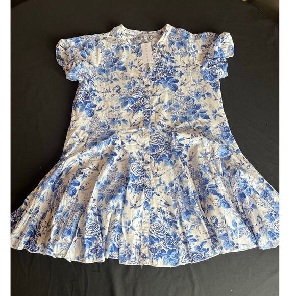 NWT Baltic Born Mikki Mini Dress, Medium, Floral, Blue White, Lightweight Button - Picture 2 of 10
